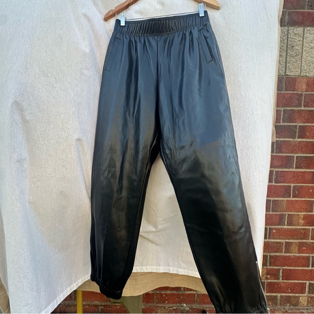 Avec Les Filled Anthropologie Sleek Jogger Moto  Faux Leather Streetwear Pants - Picture 15 of 16